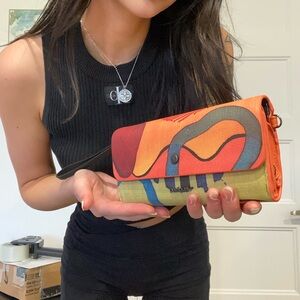 Desingual colourful cross body reversible purse, new never used!